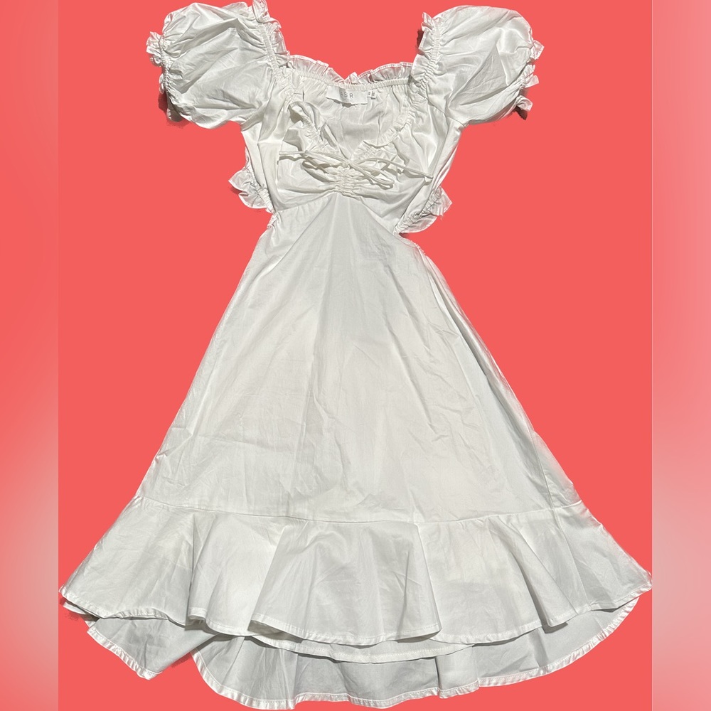 Super Cute ASTR The Brand XS White Ruffled Cutout Back Summer Dress